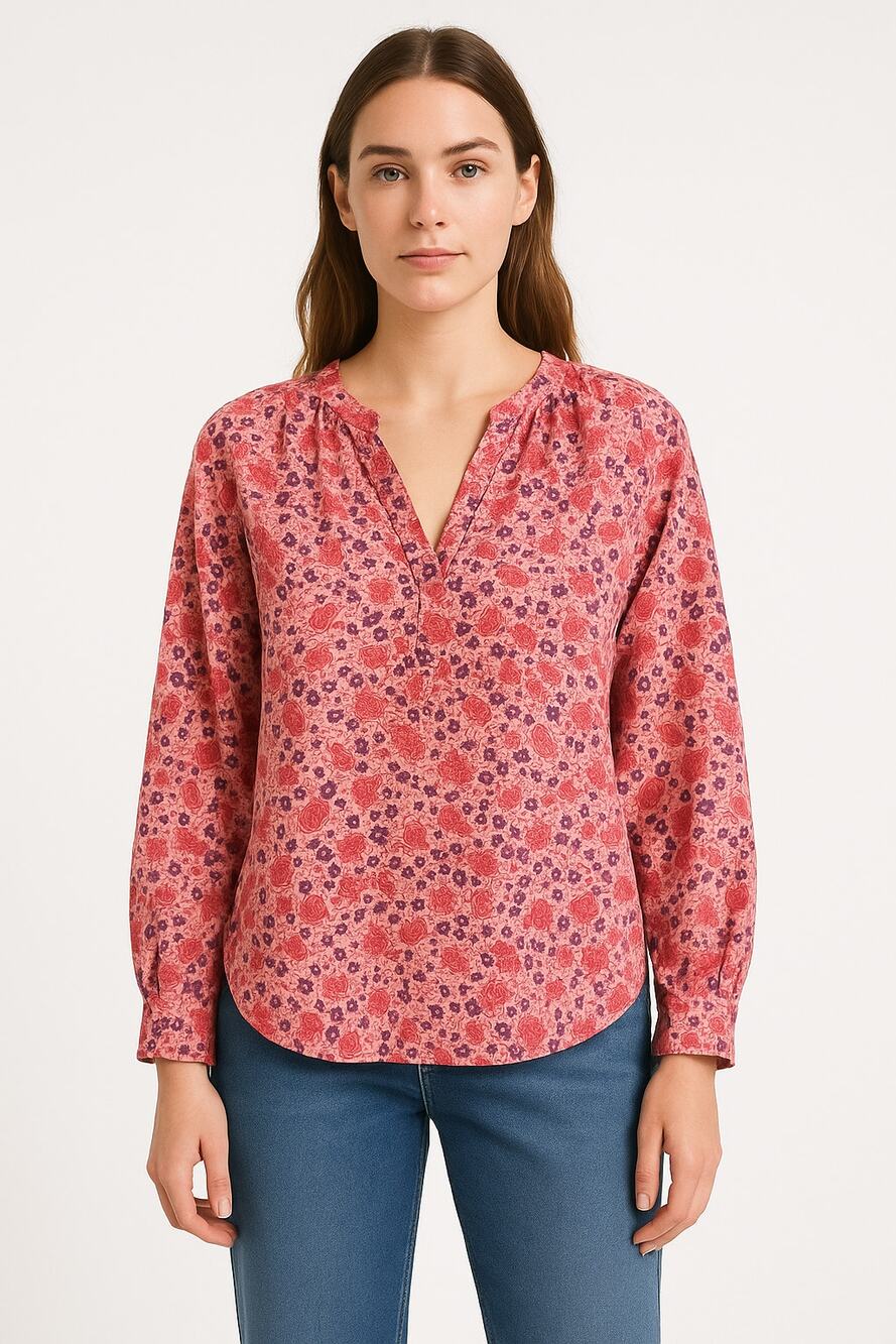 XiRENA Floral Pink Boho Blouse 100% Cotton Peasant Top Sz Small Cottage